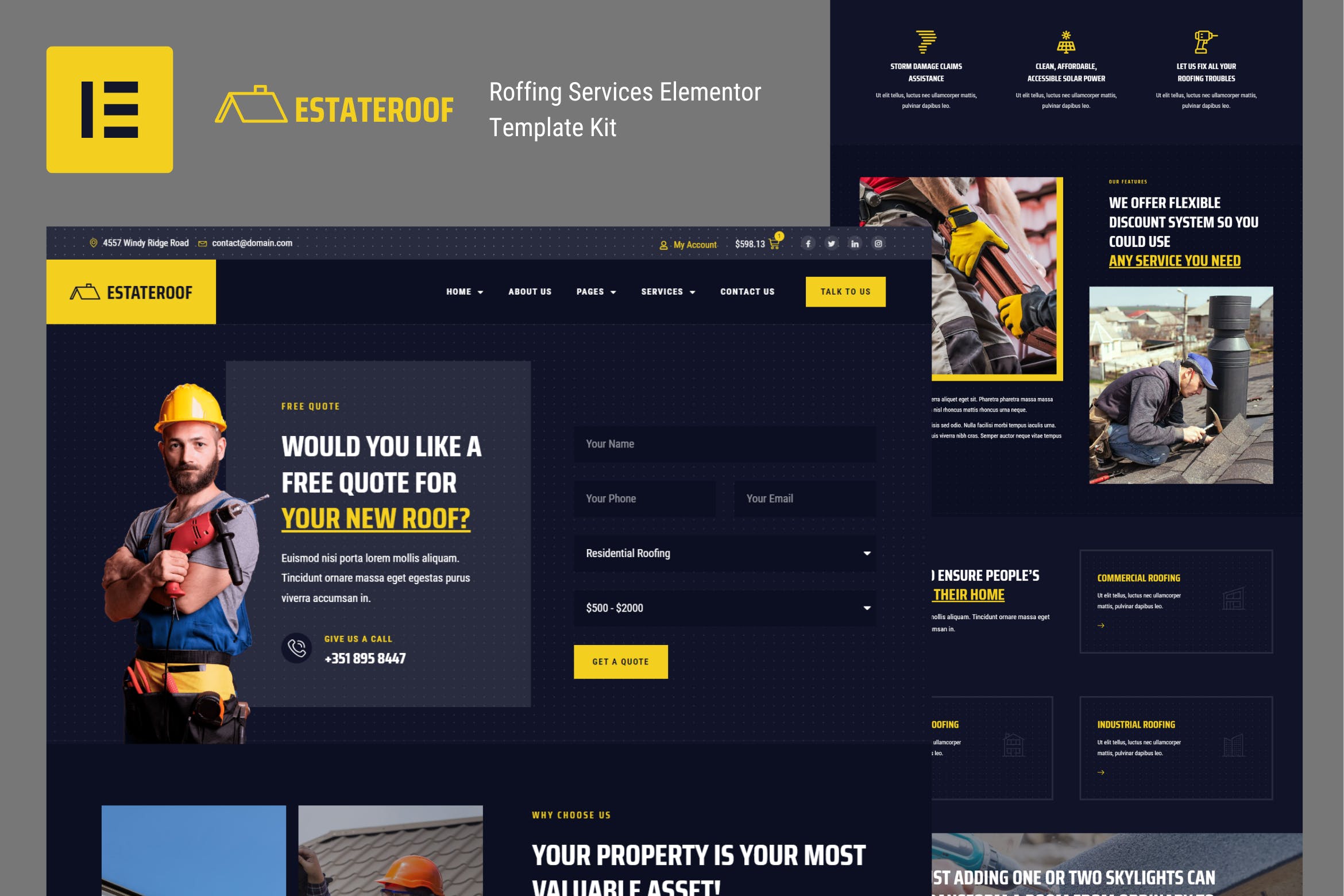 EstateRoof – Roofing Services Elementor Pro Template Kit